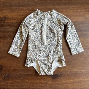 Rylee + Cru Cream and Gray Kids Swim Rashguard